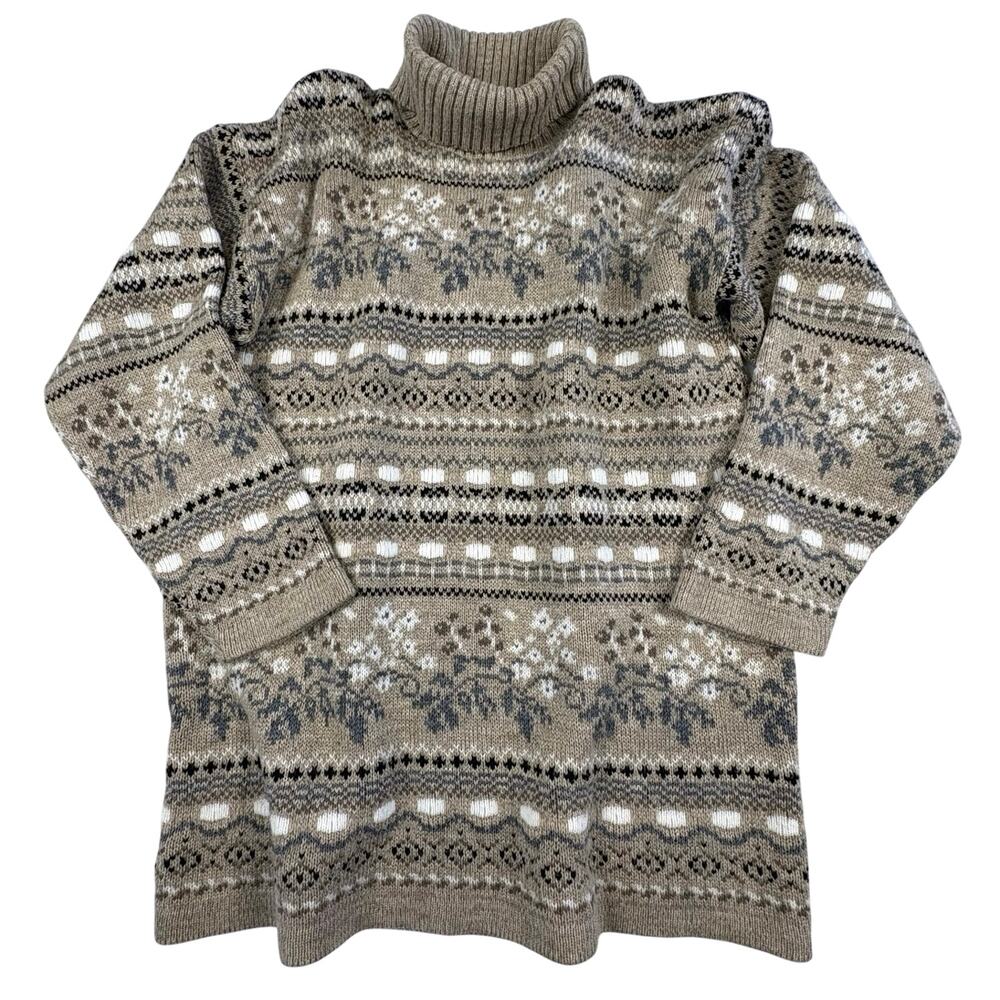 Joule Vintage Fair Isle Turtleneck Sweater Women's L Beige Made in USA